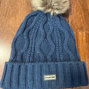 Hunter Blue Knit hat with Pom Pom